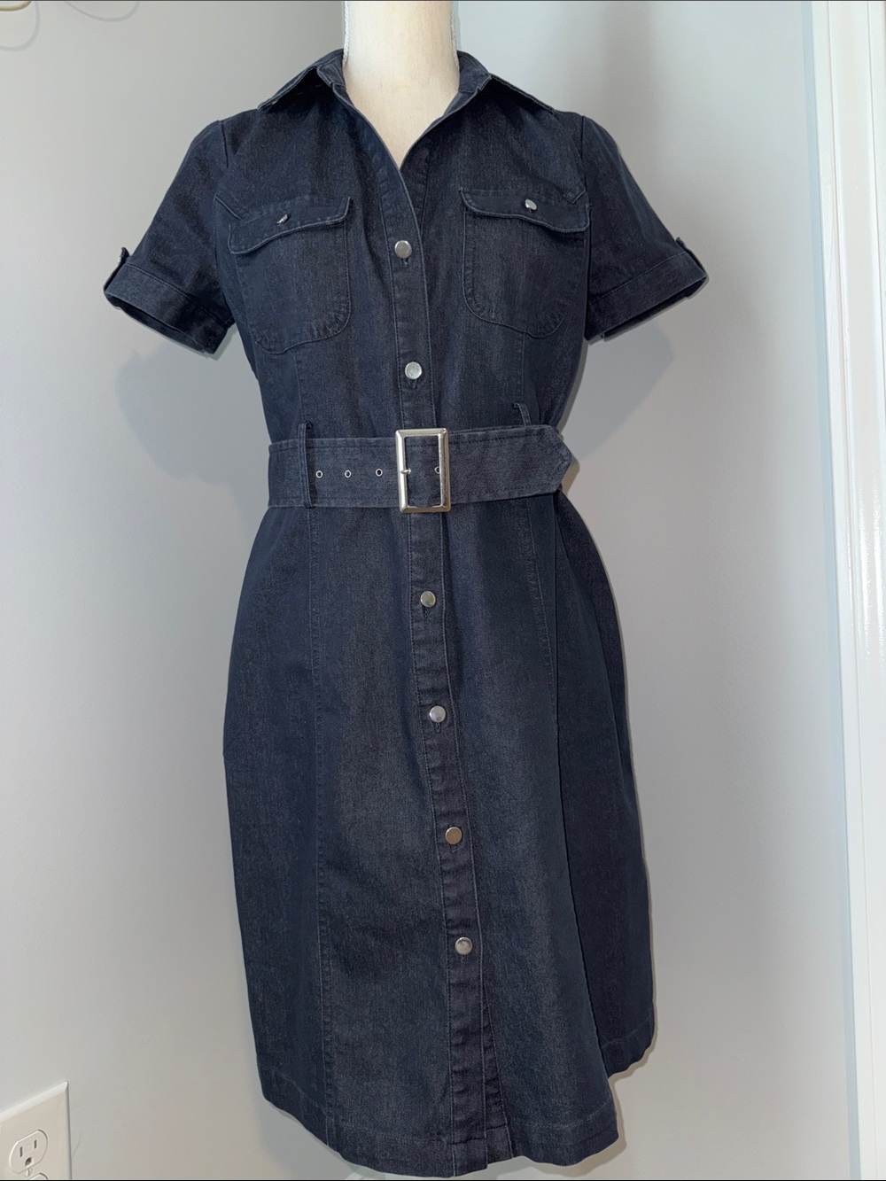 Apt. 9 Blue Short-Sleeve Denim Shirt Dress with Belt